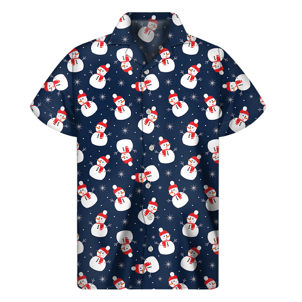 Xmas Snowman Pattern Print Men's Short Sleeve Shirt