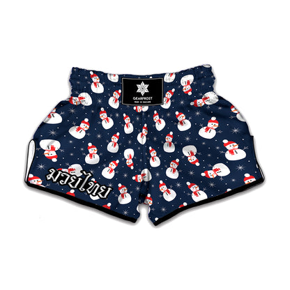 Xmas Snowman Pattern Print Muay Thai Boxing Shorts