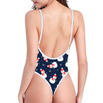Xmas Snowman Pattern Print One Piece High Cut Swimsuit