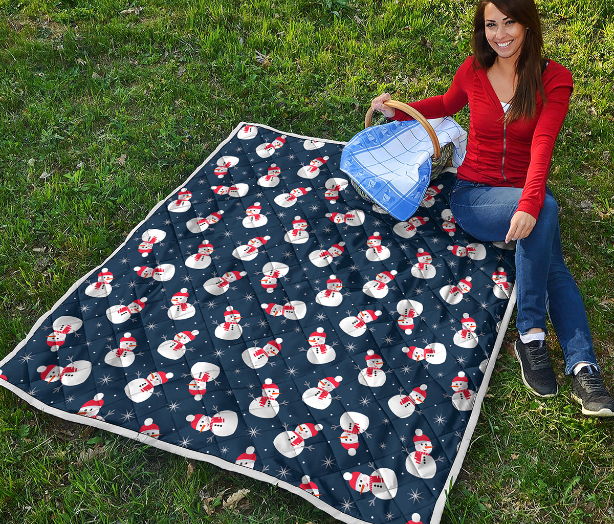 Xmas Snowman Pattern Print Quilt