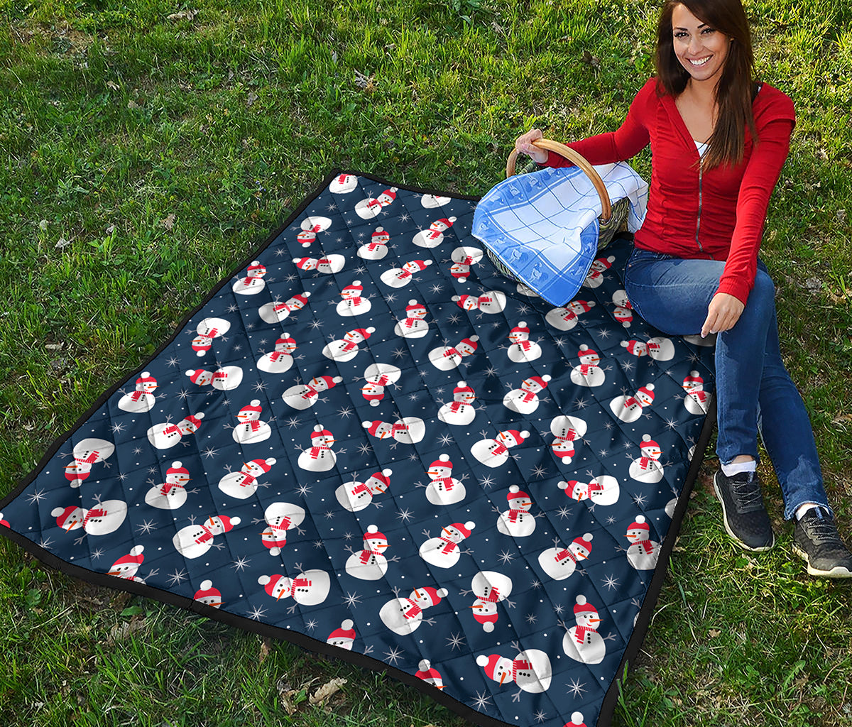 Xmas Snowman Pattern Print Quilt