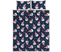 Xmas Snowman Pattern Print Quilt Bed Set