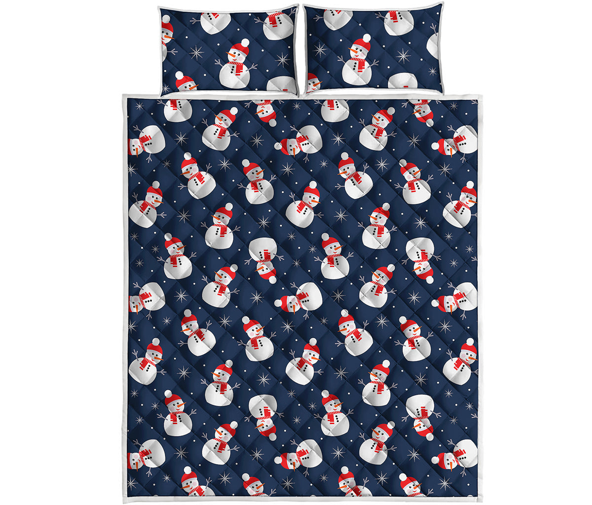 Xmas Snowman Pattern Print Quilt Bed Set