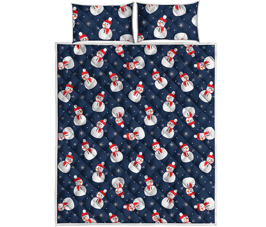 Xmas Snowman Pattern Print Quilt Bed Set