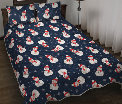 Xmas Snowman Pattern Print Quilt Bed Set