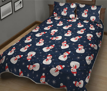 Xmas Snowman Pattern Print Quilt Bed Set