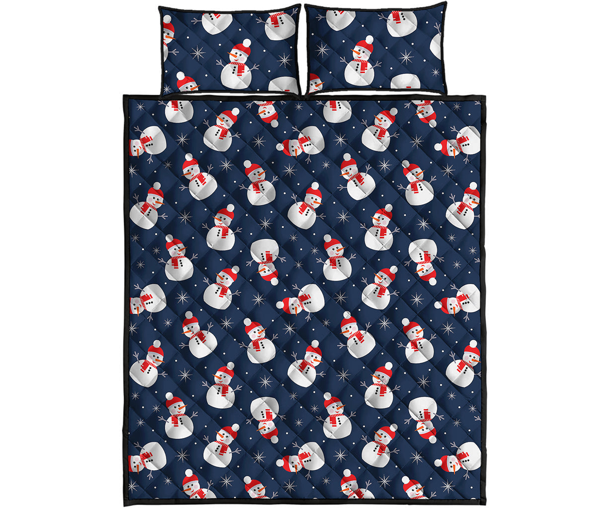 Xmas Snowman Pattern Print Quilt Bed Set