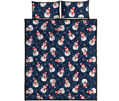 Xmas Snowman Pattern Print Quilt Bed Set