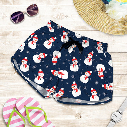 Xmas Snowman Pattern Print Women's Shorts