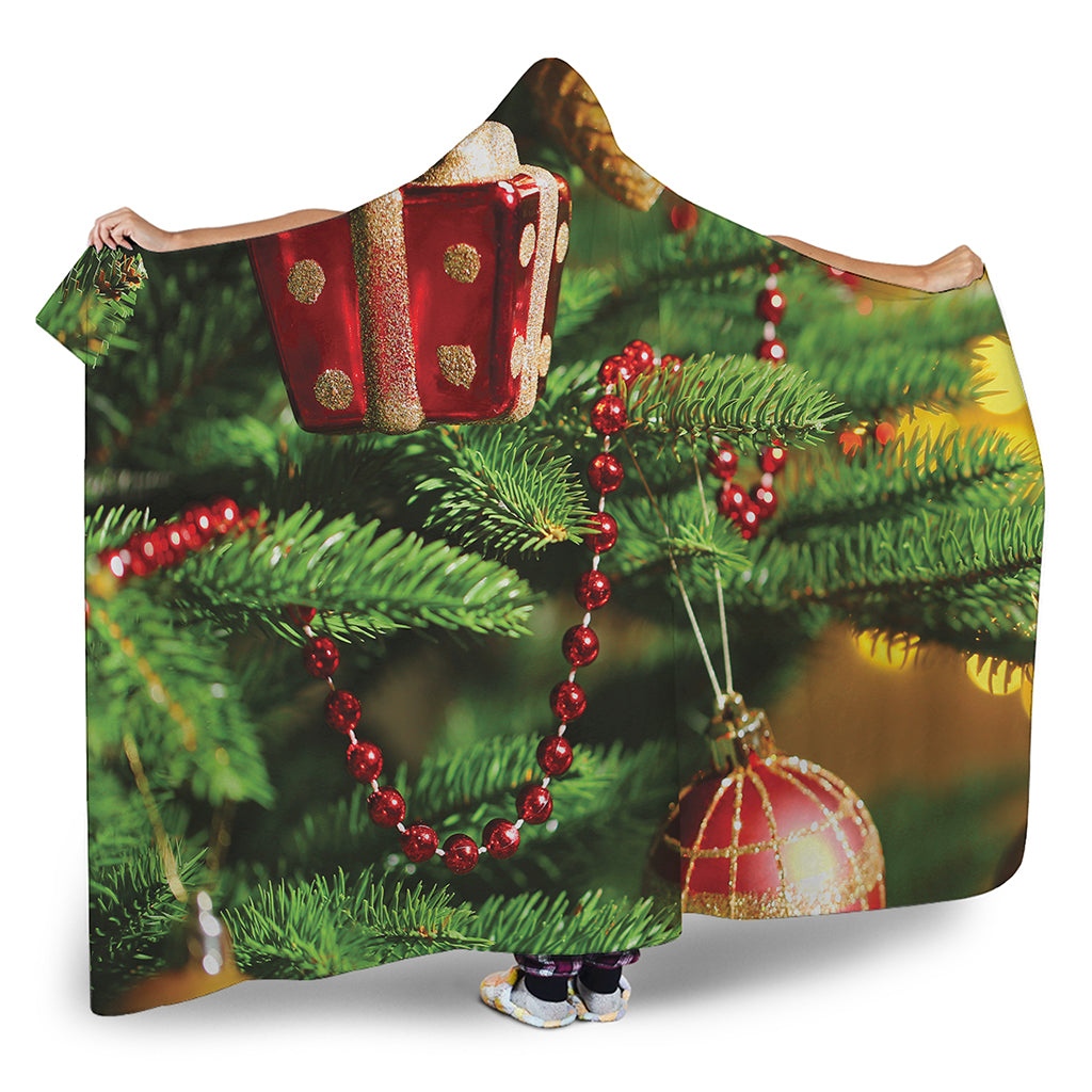 Xmas Tree Print Hooded Blanket