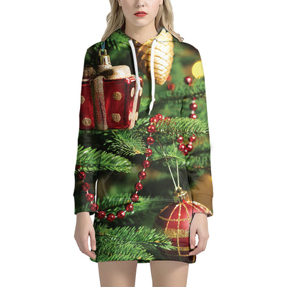 Xmas Tree Print Hoodie Dress