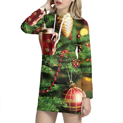 Xmas Tree Print Hoodie Dress
