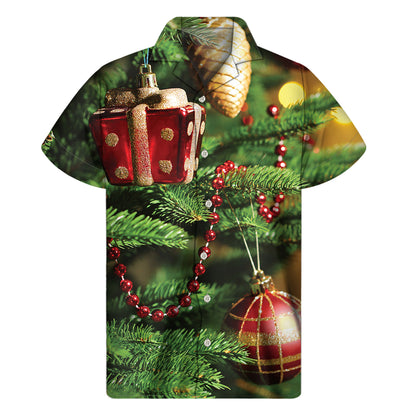 Xmas Tree Print Men's Short Sleeve Shirt