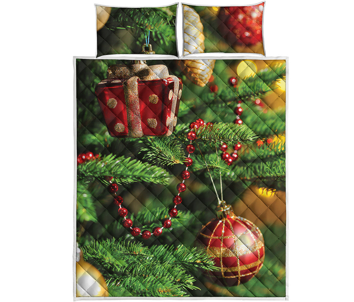 Xmas Tree Print Quilt Bed Set