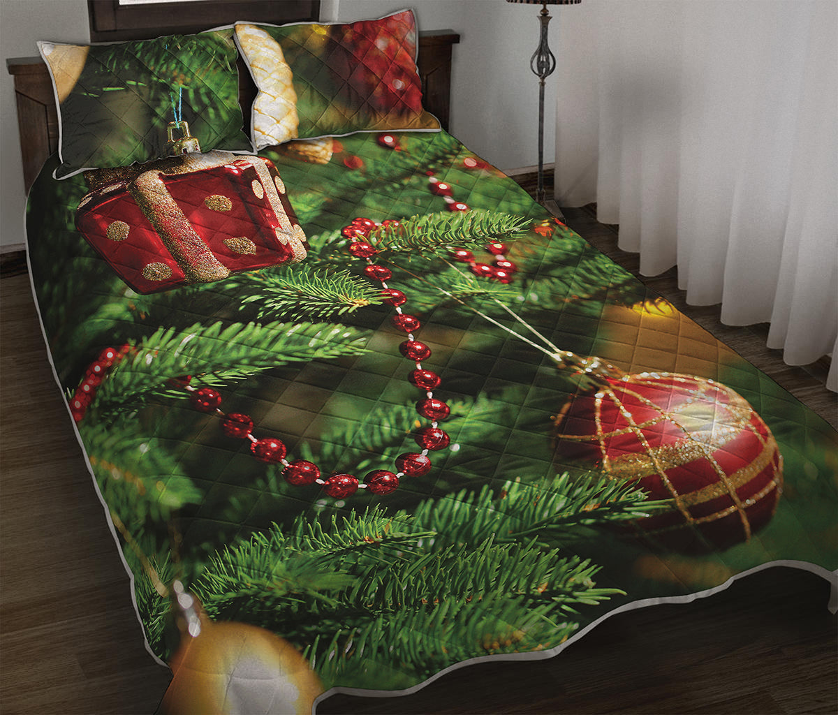Xmas Tree Print Quilt Bed Set