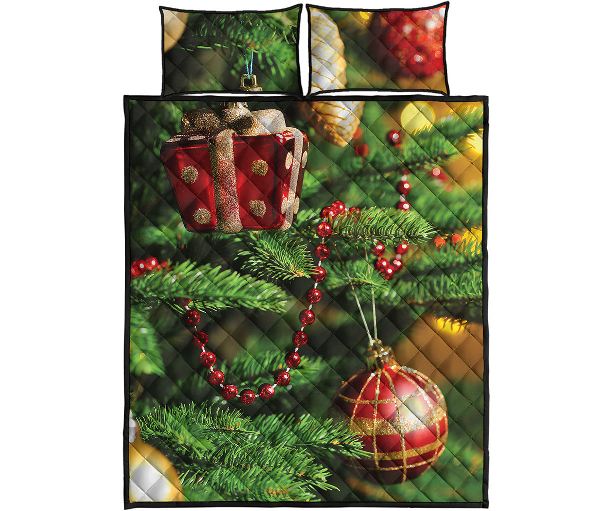 Xmas Tree Print Quilt Bed Set