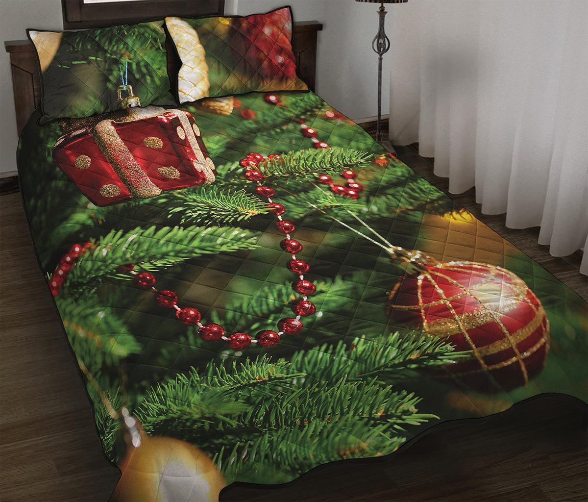 Xmas Tree Print Quilt Bed Set