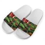 Xmas Tree Print White Slide Sandals