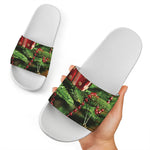 Xmas Tree Print White Slide Sandals