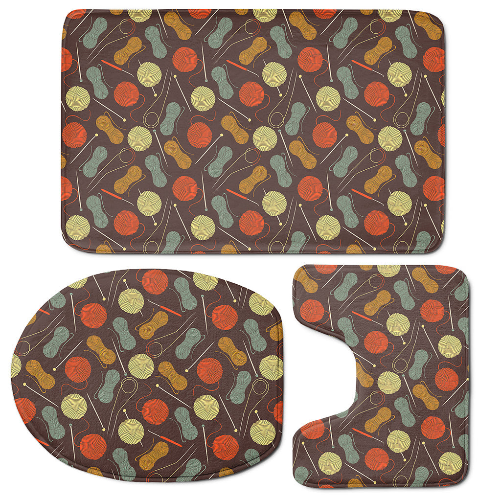 Yarn And Needle Pattern Print 3 Piece Bath Mat Set