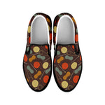 Yarn And Needle Pattern Print Black Slip On Shoes