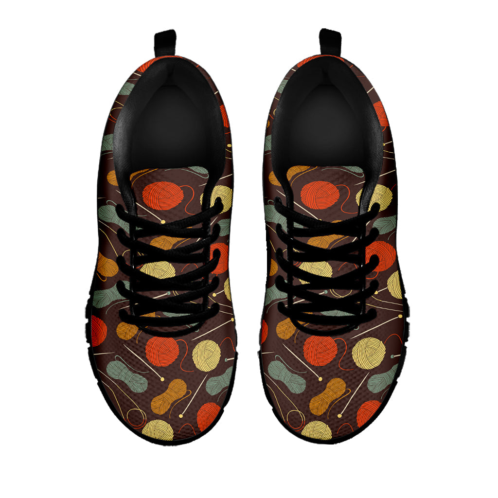Yarn And Needle Pattern Print Black Sneakers