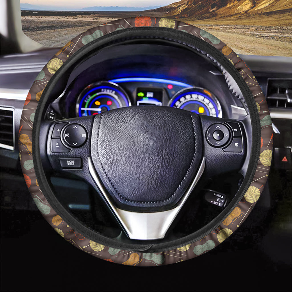 Yarn And Needle Pattern Print Car Steering Wheel Cover