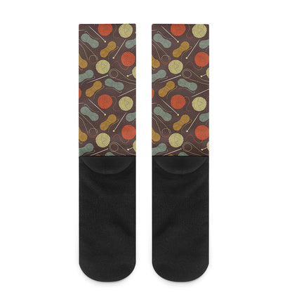 Yarn And Needle Pattern Print Crew Socks