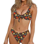 Yarn And Needle Pattern Print Front Bow Tie Bikini