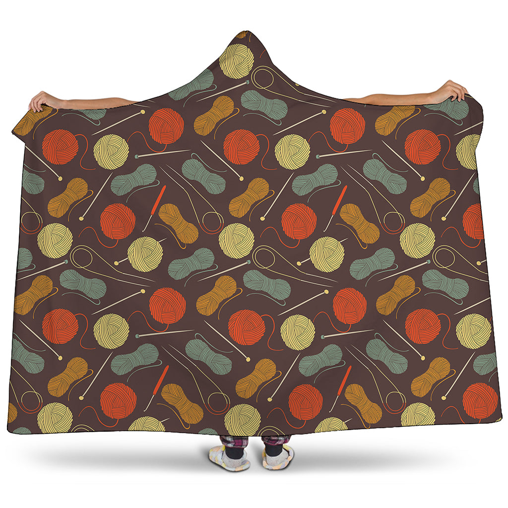 Yarn And Needle Pattern Print Hooded Blanket