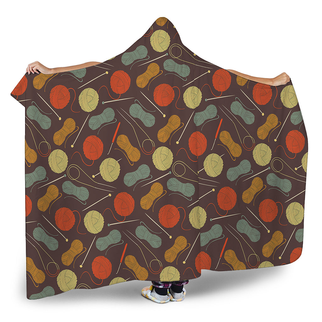 Yarn And Needle Pattern Print Hooded Blanket