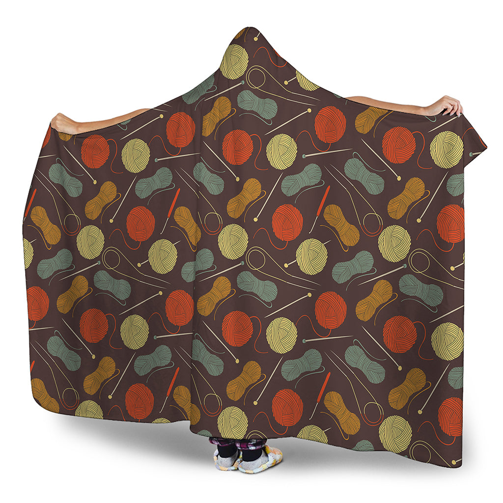 Yarn And Needle Pattern Print Hooded Blanket