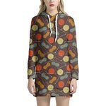 Yarn And Needle Pattern Print Hoodie Dress