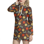 Yarn And Needle Pattern Print Hoodie Dress