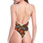 Yarn And Needle Pattern Print One Piece High Cut Swimsuit