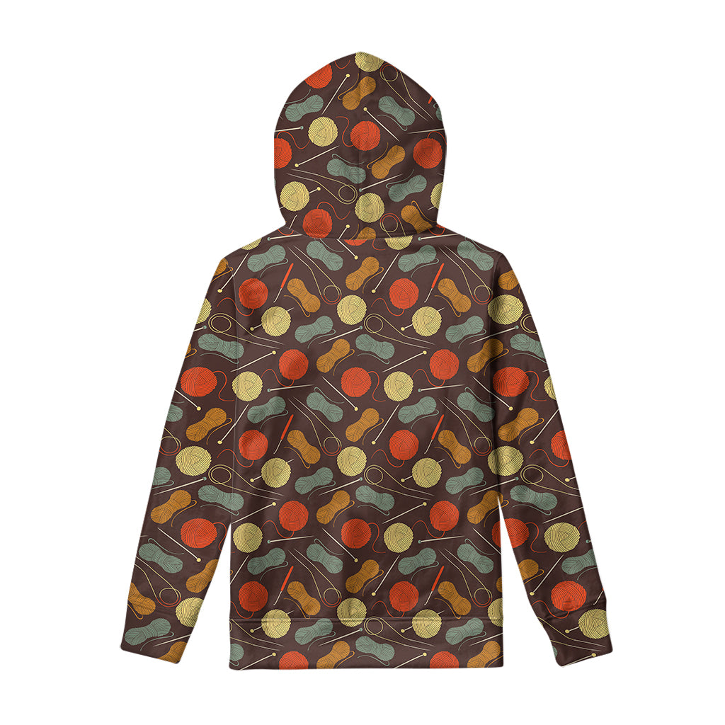 Yarn And Needle Pattern Print Pullover Hoodie