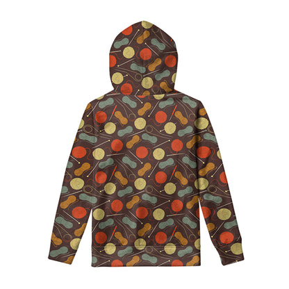 Yarn And Needle Pattern Print Pullover Hoodie