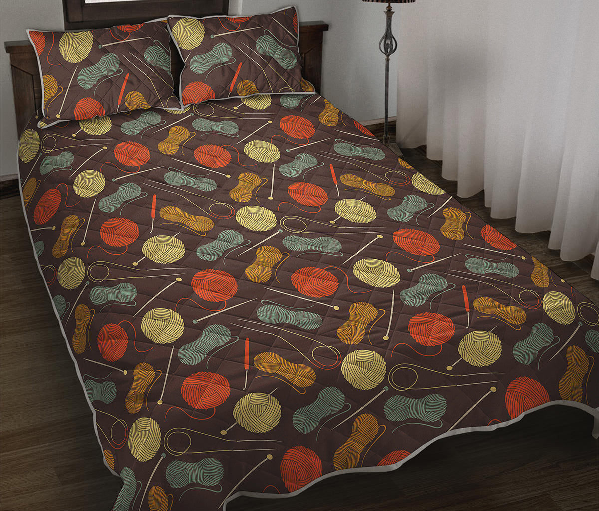Yarn And Needle Pattern Print Quilt Bed Set