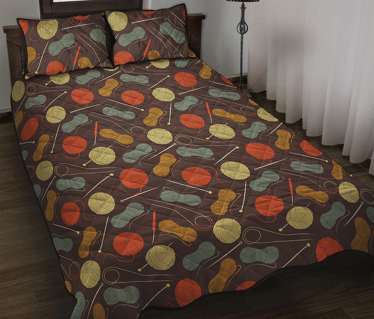 Yarn And Needle Pattern Print Quilt Bed Set