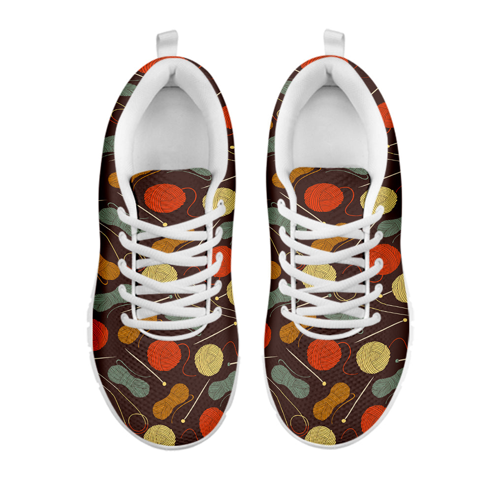 Yarn And Needle Pattern Print White Sneakers