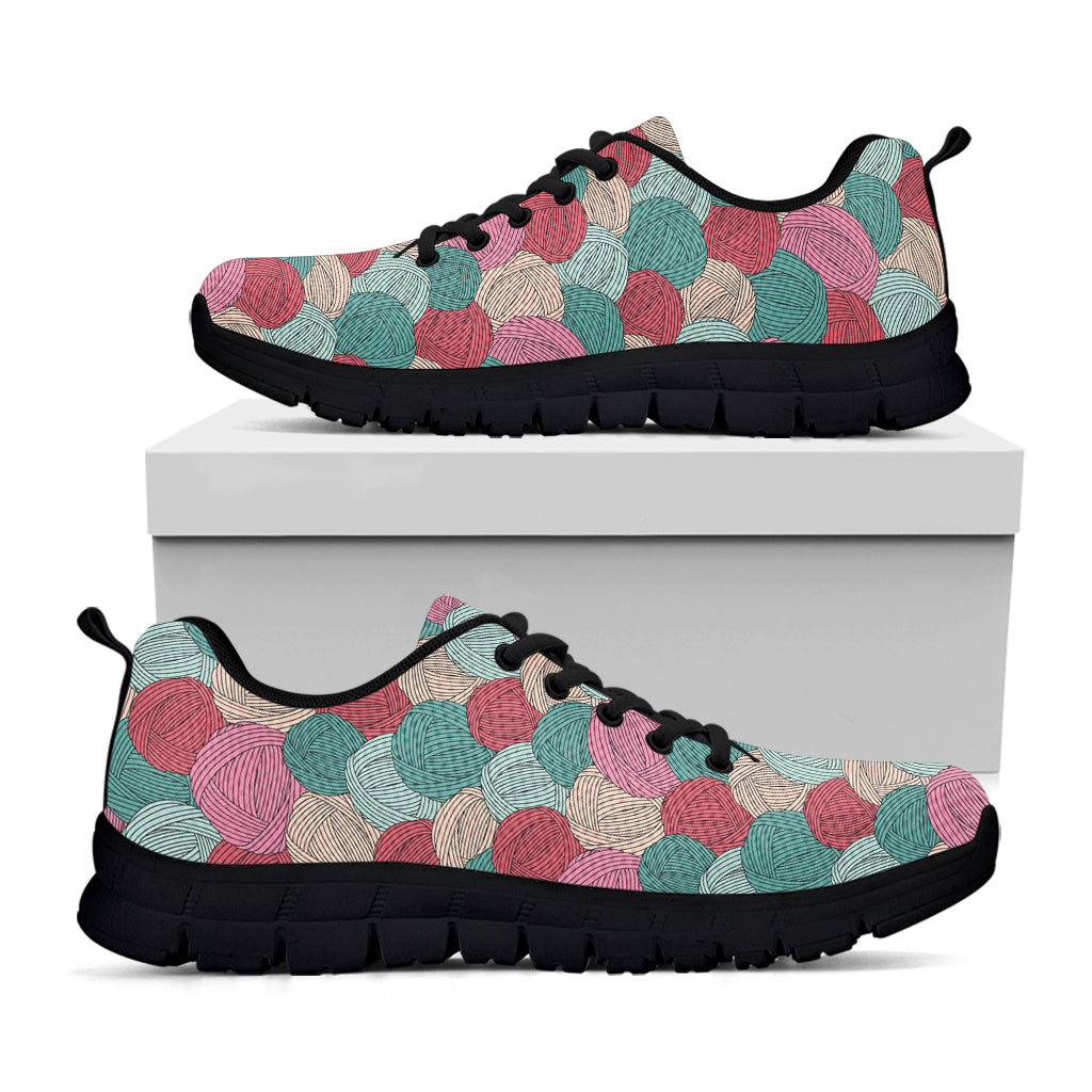 Yarn Balls Pattern Print Black Sneakers