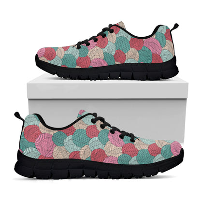 Yarn Balls Pattern Print Black Sneakers