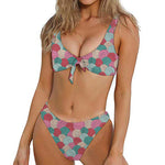 Yarn Balls Pattern Print Front Bow Tie Bikini