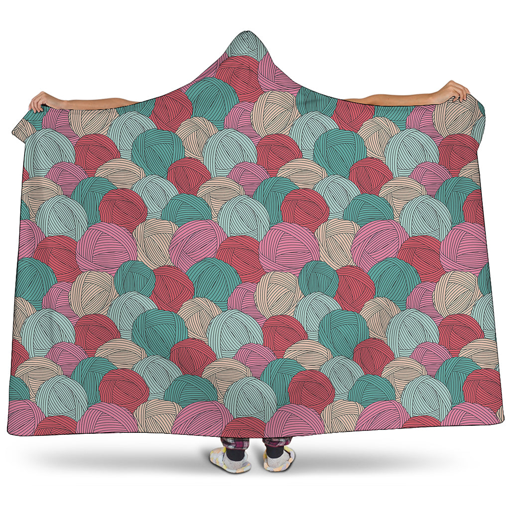 Yarn Balls Pattern Print Hooded Blanket