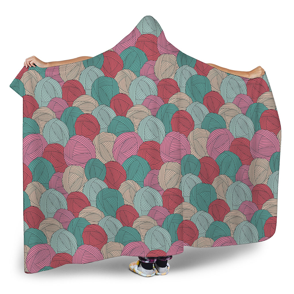 Yarn Balls Pattern Print Hooded Blanket