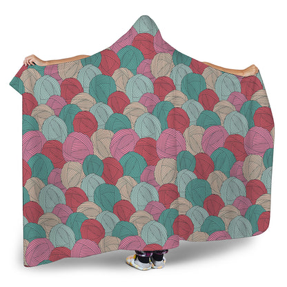Yarn Balls Pattern Print Hooded Blanket