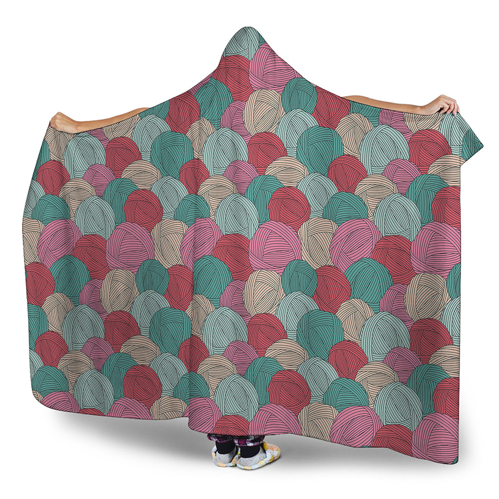 Yarn Balls Pattern Print Hooded Blanket