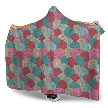 Yarn Balls Pattern Print Hooded Blanket