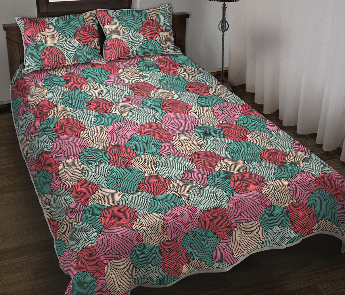 Yarn Balls Pattern Print Quilt Bed Set