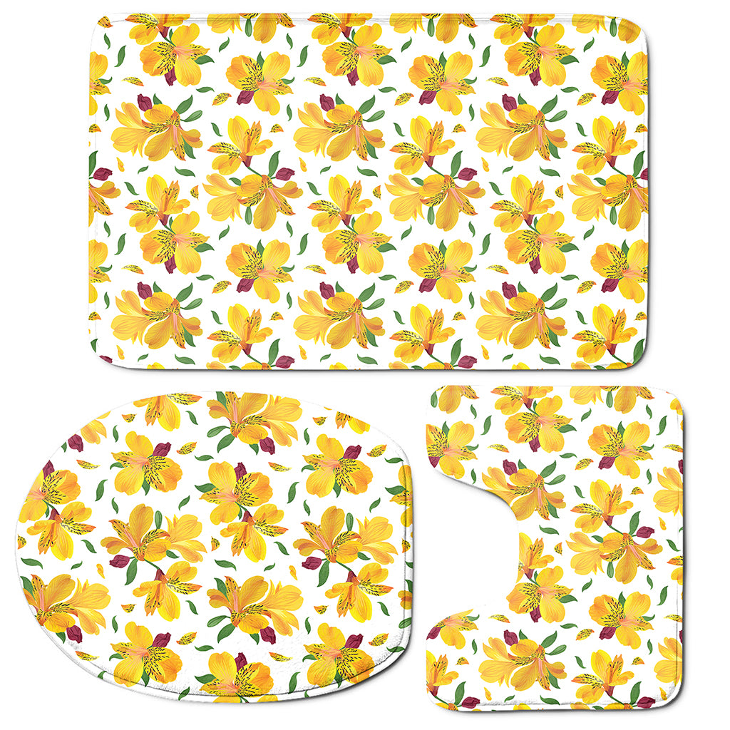 Yellow Alstroemeria Pattern Print 3 Piece Bath Mat Set